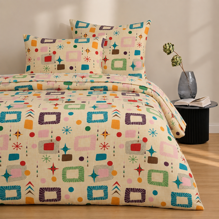Retro Doodle Cotton King Bedsheet - 250 TC