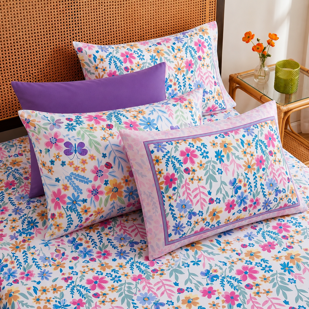 Colorful Butterflies Cotton King Bedsheet - 250 TC