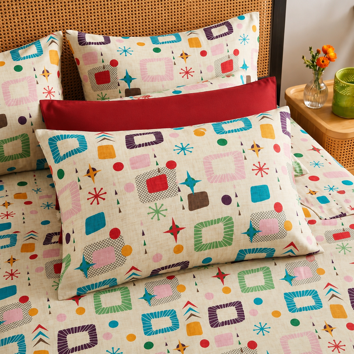 Retro Doodle Cotton King Bedsheet - 250 TC