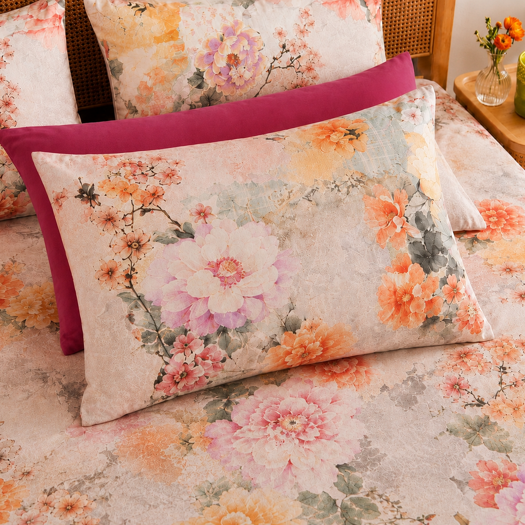 Watery Flora Cotton King Bedsheet - 250 TC