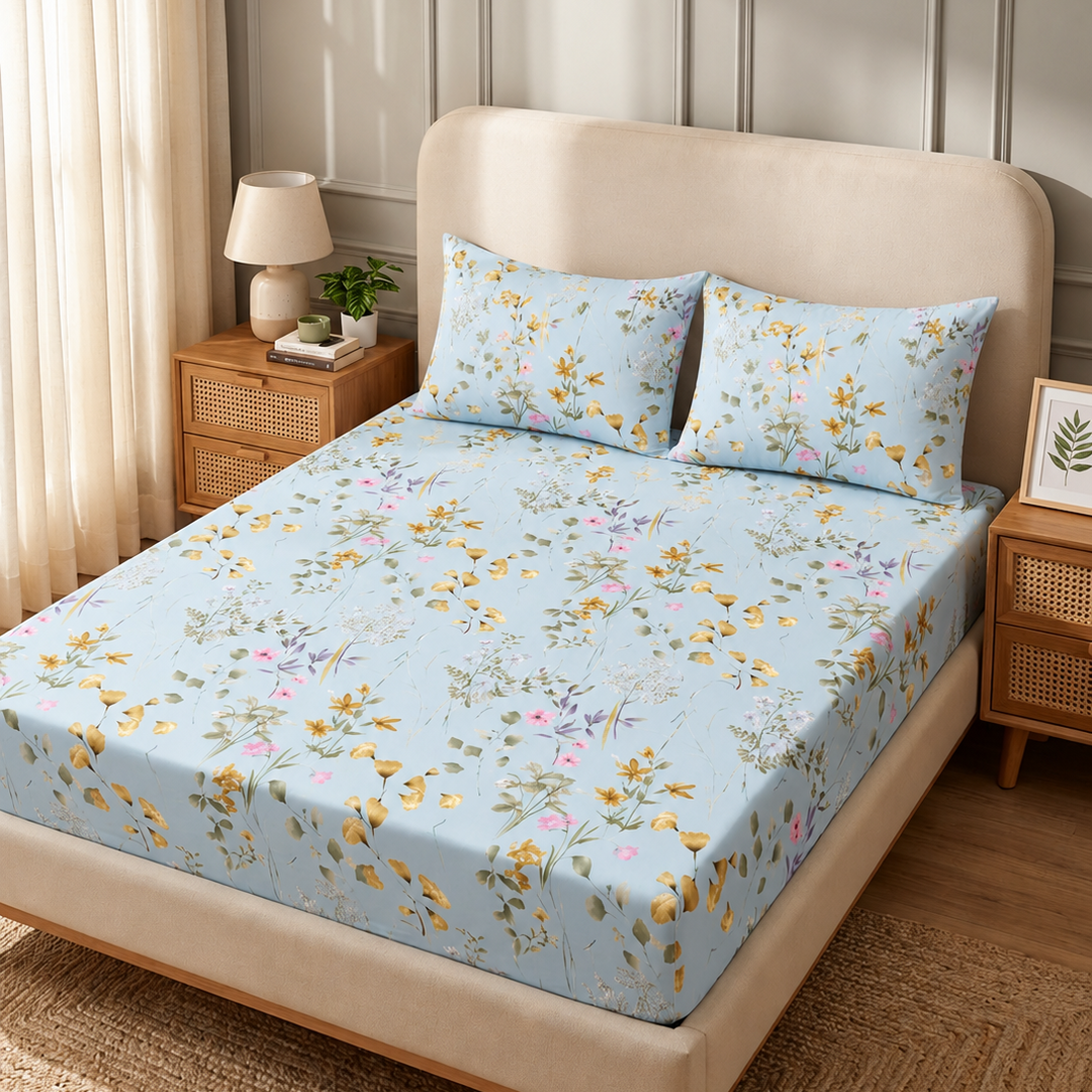 Same Goa Contrast Cotton Blend Super King Bedsheet with 2 Pillow Covers (108x108 inches)