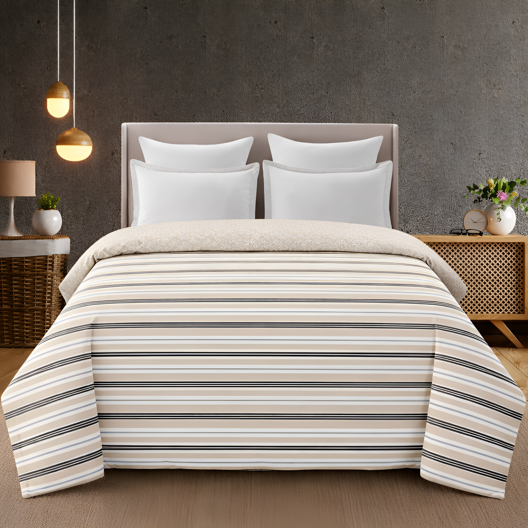Neutral Stripe 180 GSM AC Room Reversible Double Bed Comforter