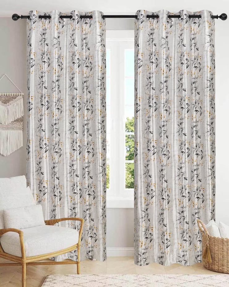 Virtu Drape Digital Printed Faux Silk Heavy Curtains - Grey