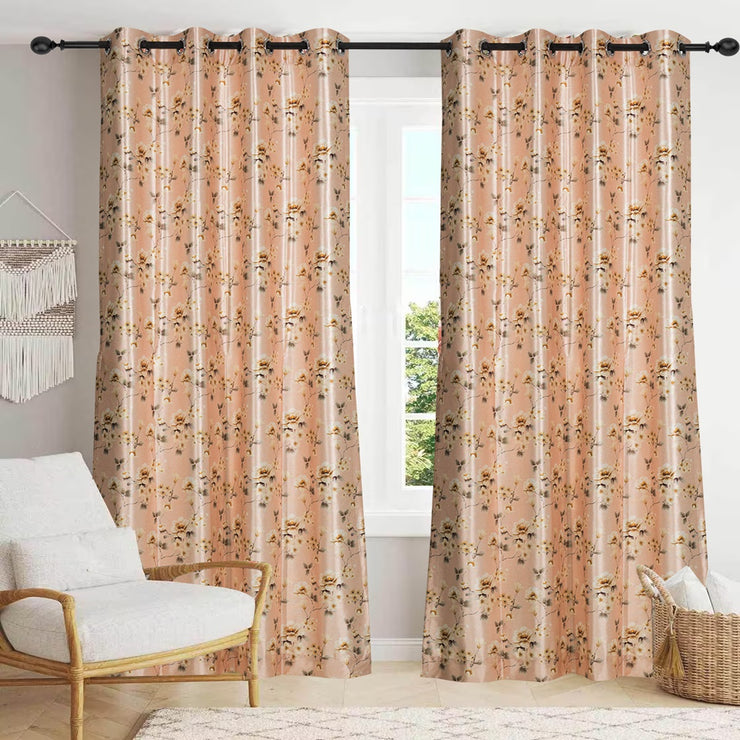 Luxurious Digital Printed Faux Silk Heavy Curtains - Peach Bale