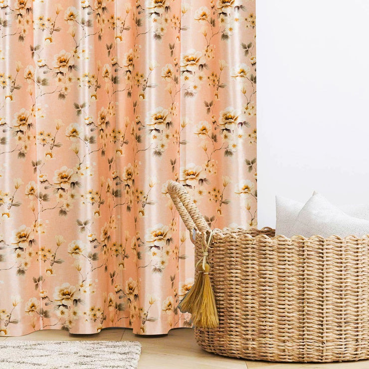 Luxurious Digital Printed Faux Silk Heavy Curtains - Peach Bale