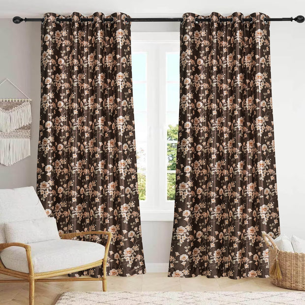 Luxurious Digital Printed Faux Silk Heavy Curtains - Brown Bale