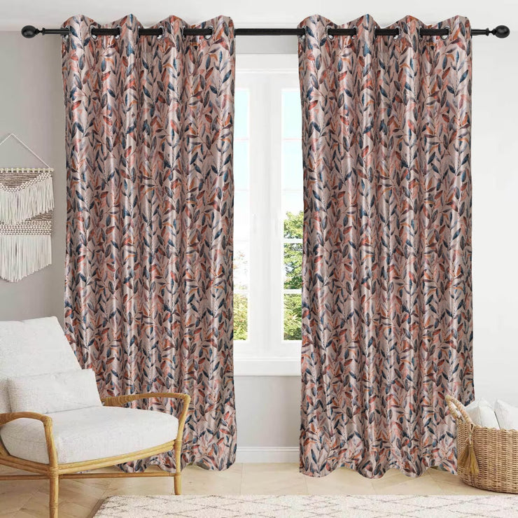 Smart Drape Digital Printed Faux Silk Heavy Curtains - Rust