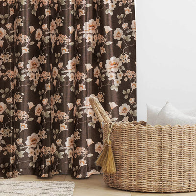 Luxurious Digital Printed Faux Silk Heavy Curtains - Brown Bale
