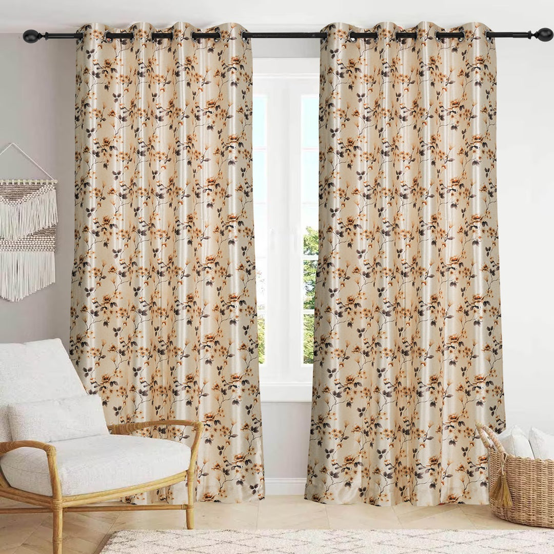 Luxurious Digital Printed Faux Silk Heavy Curtains - White Bale