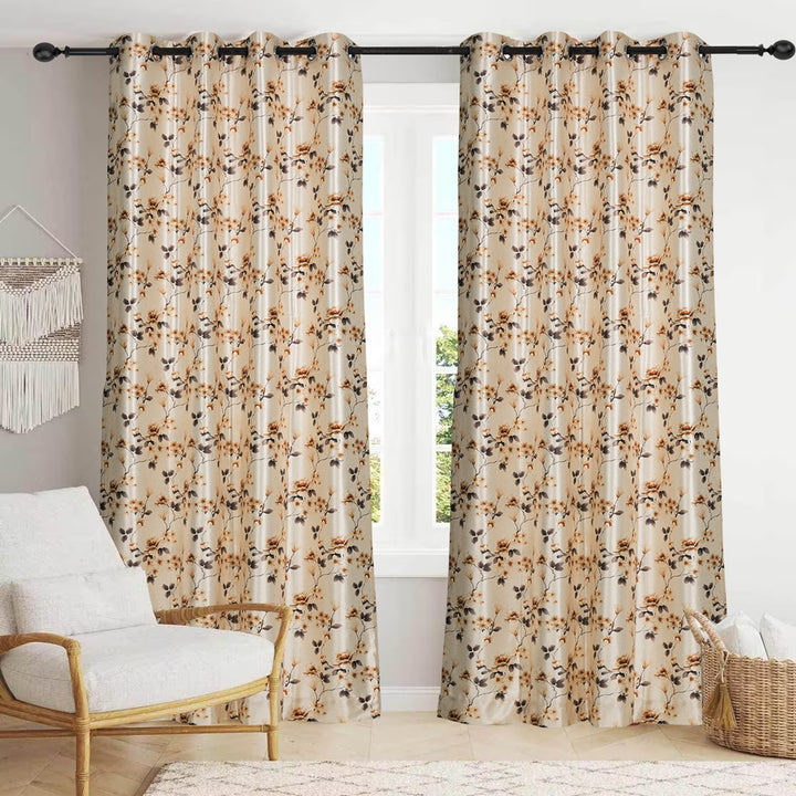 Luxurious Digital Printed Faux Silk Heavy Curtains - White Bale