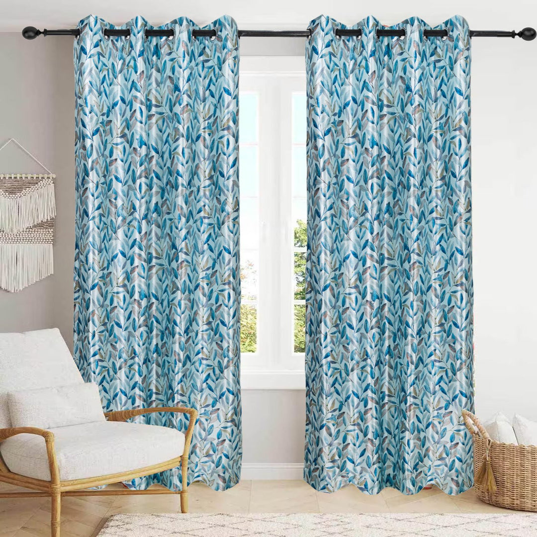 Smart Drape Digital Printed Faux Silk Heavy Curtains - Blue