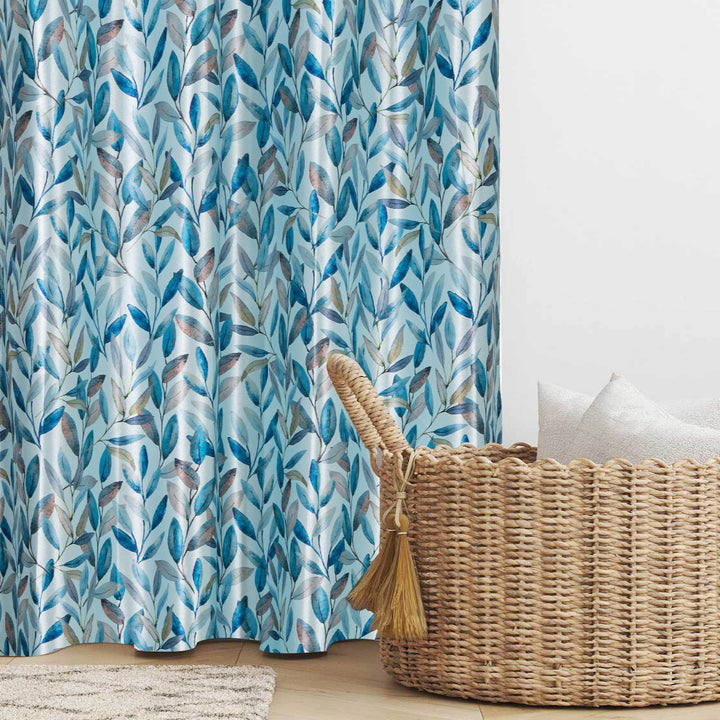 Smart Drape Digital Printed Faux Silk Heavy Curtains - Blue
