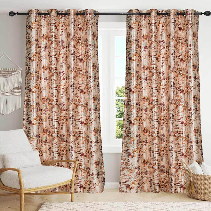 Luxurious Digital Printed Faux Silk Heavy Curtains - Peach Petals