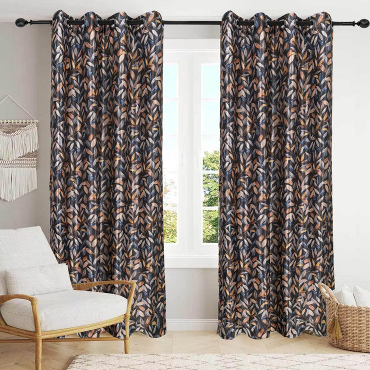 Smart Drape Digital Printed Faux Silk Heavy Curtains - Black