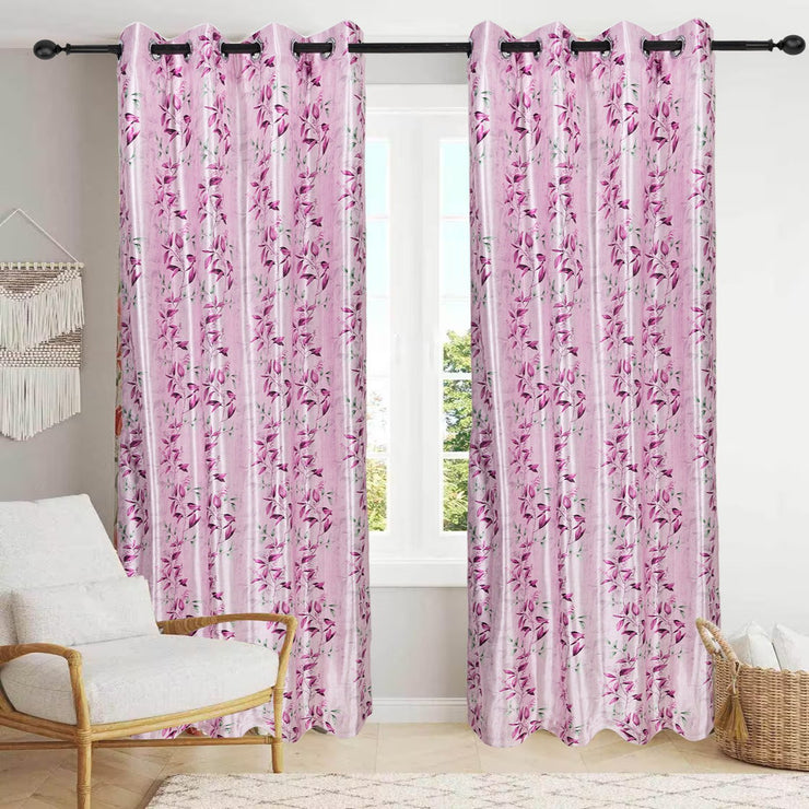 Virtu Drape Digital Printed Faux Silk Heavy Curtains - Pink