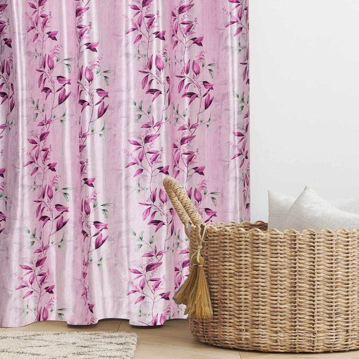 Virtu Drape Digital Printed Faux Silk Heavy Curtains - Pink