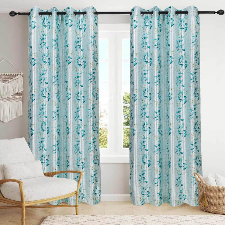 Virtu Drape Digital Printed Faux Silk Heavy Curtains - Aqua