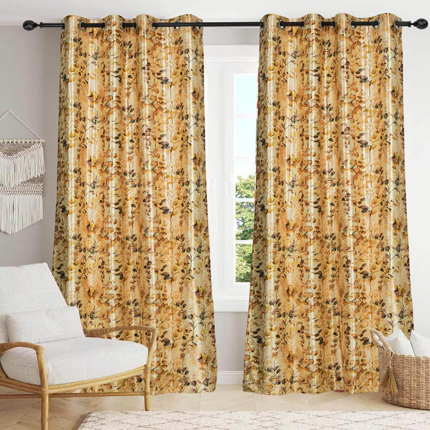 Luxurious Digital Printed Faux Silk Heavy Curtains - Yellow Petals