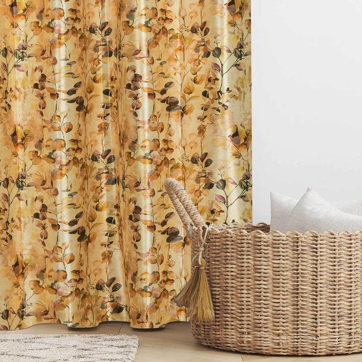 Luxurious Digital Printed Faux Silk Heavy Curtains - Yellow Petals