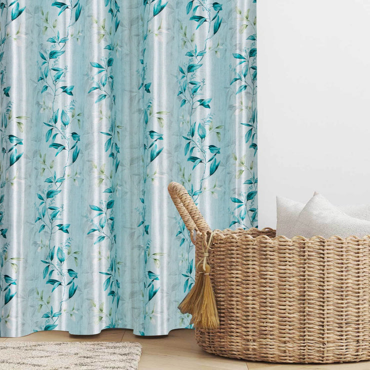 Virtu Drape Digital Printed Faux Silk Heavy Curtains - Aqua