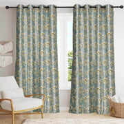 Luxurious Digital Printed Faux Silk Heavy Curtains - Aqua Bale