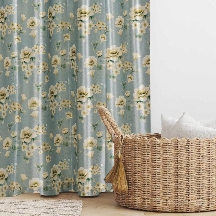 Luxurious Digital Printed Faux Silk Heavy Curtains - Aqua Bale
