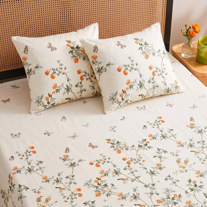 Sunrise Flower Cotton King Bedsheet - 250 TC