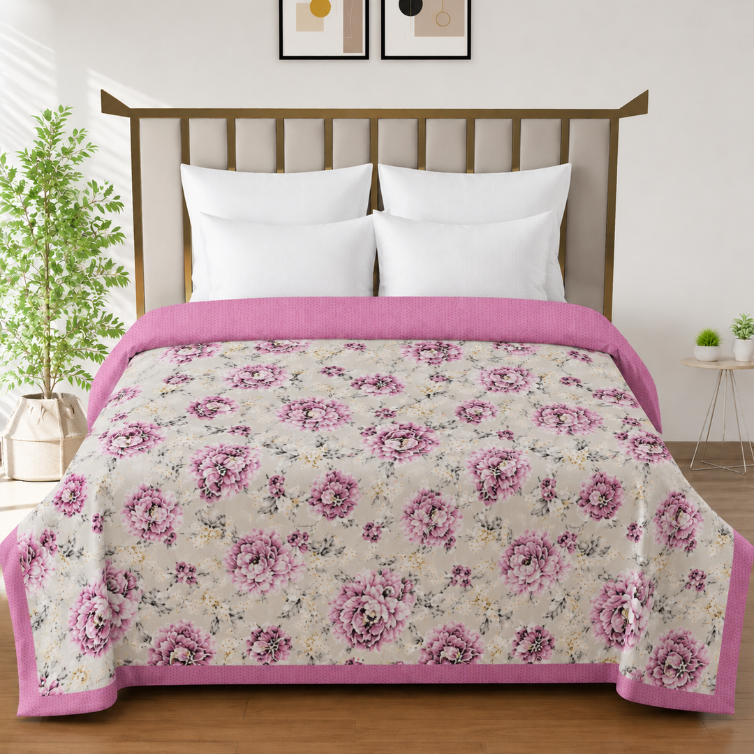 Whispering Peonies 180 GSM AC Room Reversible Double Bed Comforter