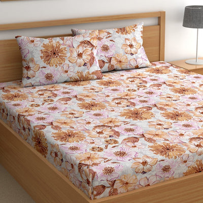 Flower Aroma Cotton Blend Elastic Fitted King Bedsheet