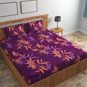 Aster Leaves Cotton Blend Elastic Fitted King Bedsheet