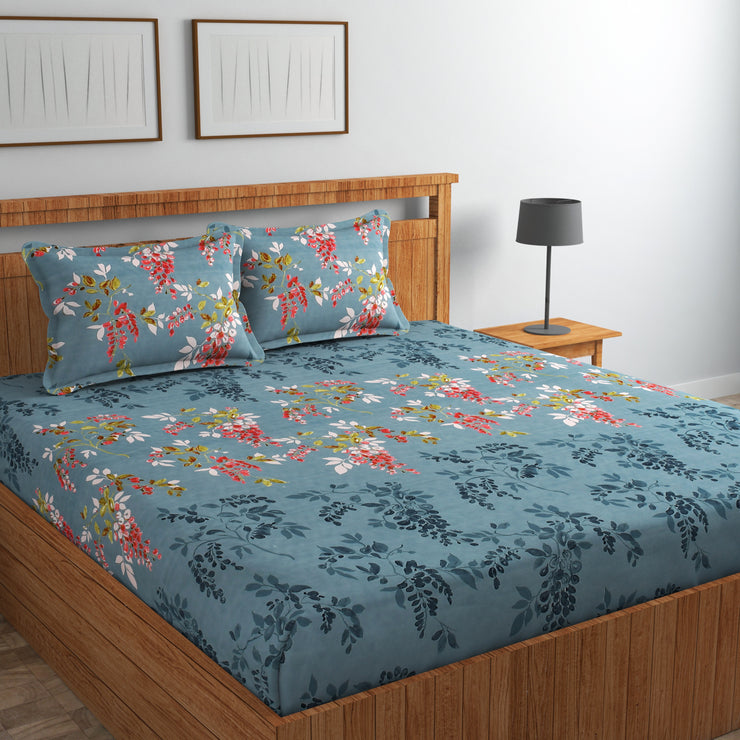 Midnight Flowers Cotton Blend Elastic Fitted King Bedsheet