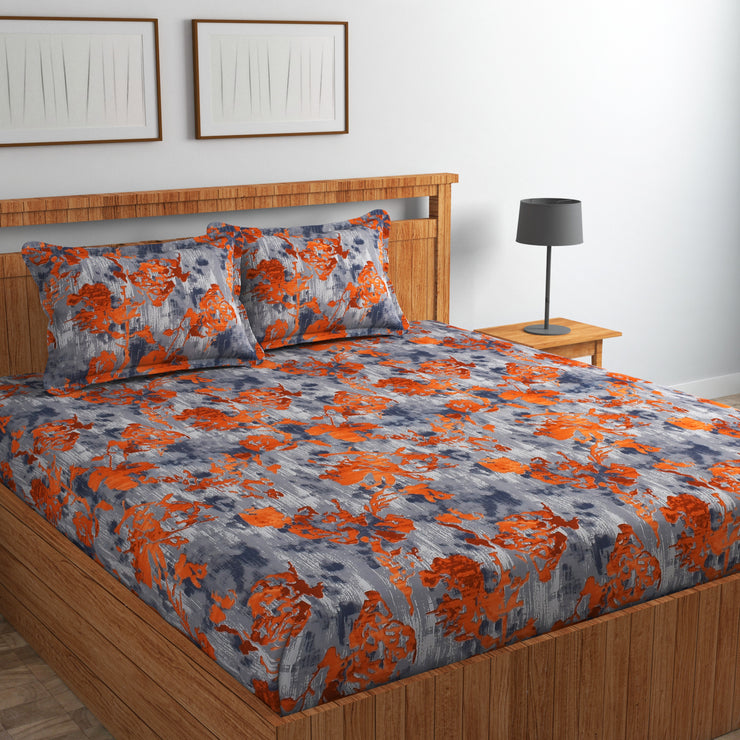 Floral Fusion Cotton Blend Elastic Fitted King Bedsheet