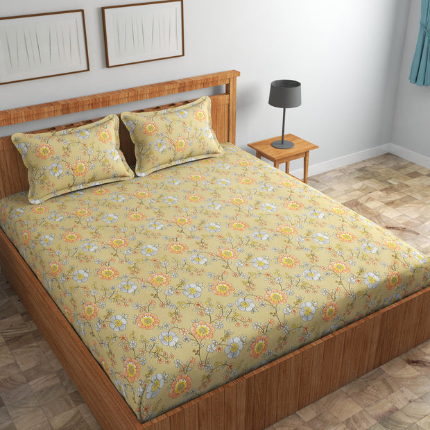 Flower Valley Cotton Blend Elastic Fitted King Bedsheet