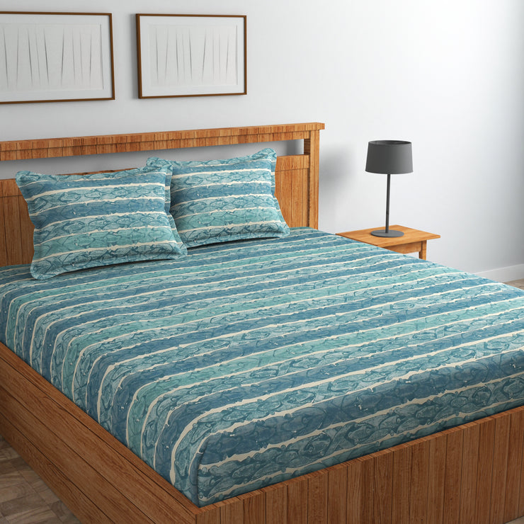 Oceanic Opal Cotton Blend Elastic Fitted King Bedsheet