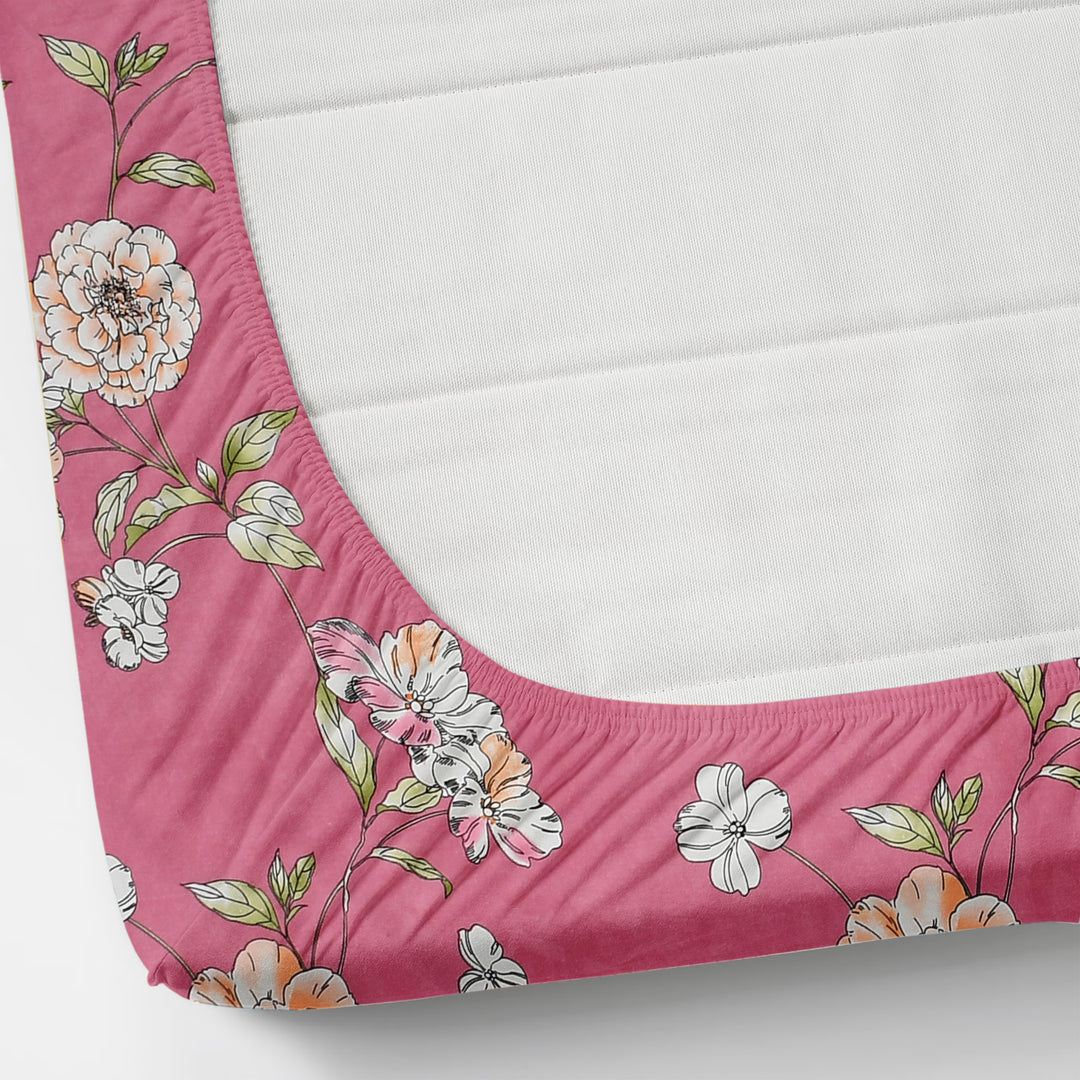 Lavender Rose Cotton Blend Elastic Fitted King Bedsheet