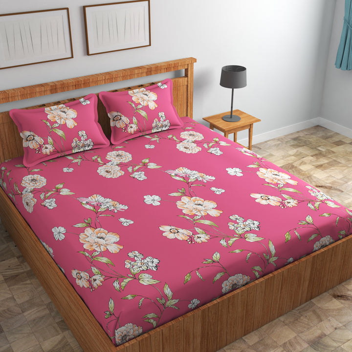 Lavender Rose Cotton Blend Elastic Fitted King Bedsheet