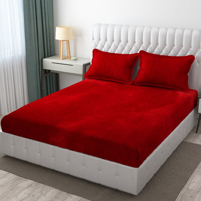 Red Warm Winter Flannel Fitted King Bedsheet