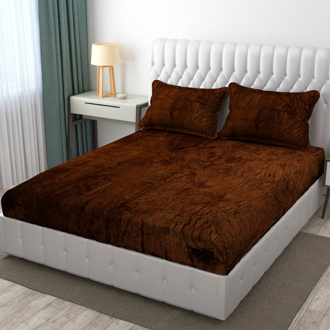 Coffee Warm Winter Flannel Fitted King Bedsheet