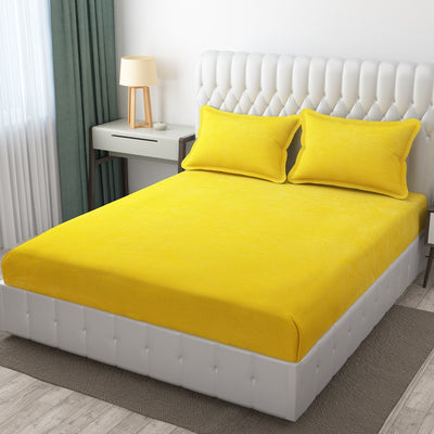 Yellow Warm Winter Flannel Fitted King Bedsheet