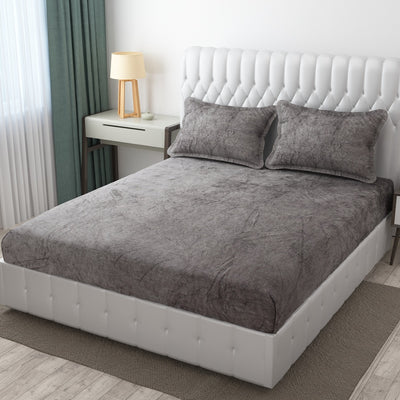 Grey Warm Winter Flannel Fitted King Bedsheet