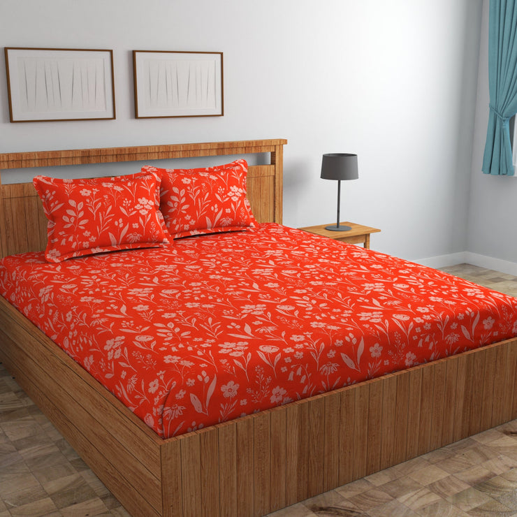 Red Canna Cotton Blend Flat King Bedsheet