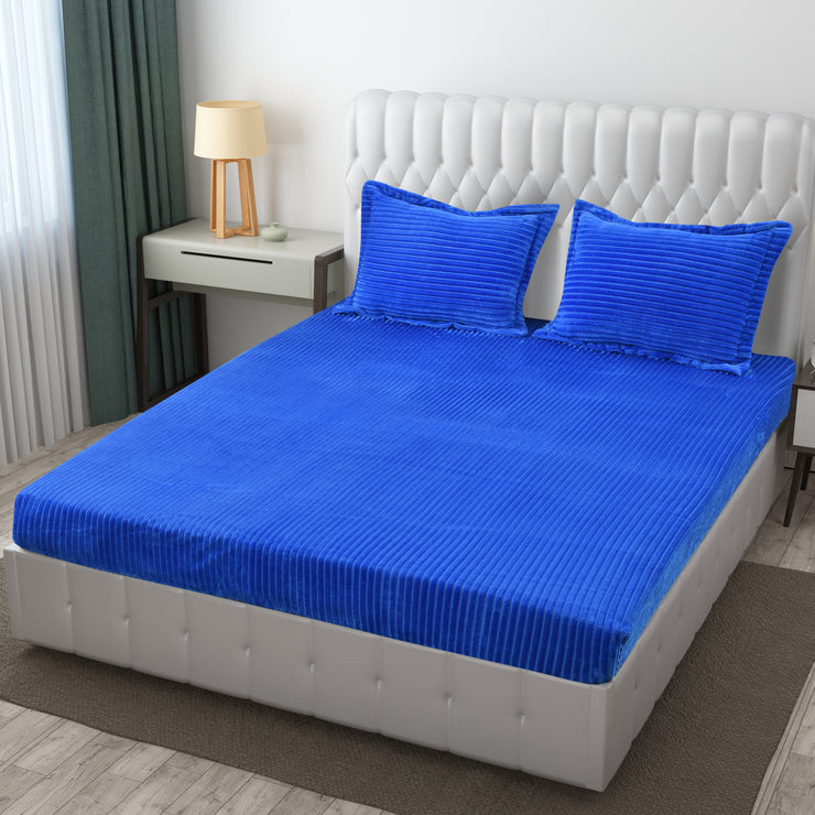 Pop Blue Pencil Warm Winter Flannel Fitted King Bedsheet