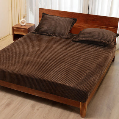 Walnut Pencil Warm Winter Flannel Fitted King Bedsheet