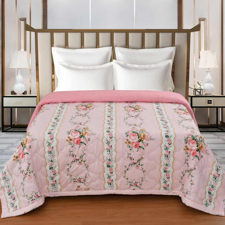 Crystal Bloom Pink Comforter 180 GSM AC Room Reversible Single Bed Comforter