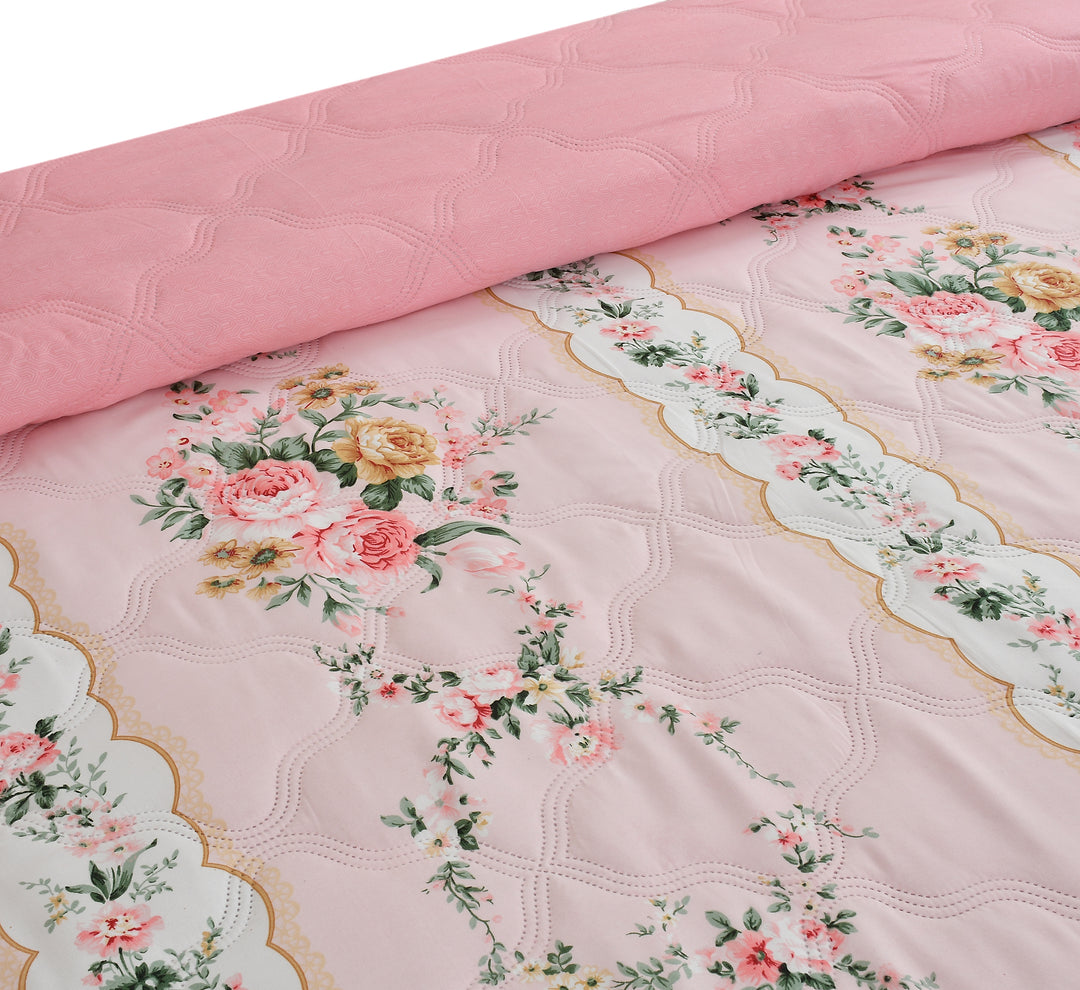 Crystal Bloom Pink Comforter 180 GSM AC Room Reversible Single Bed Comforter