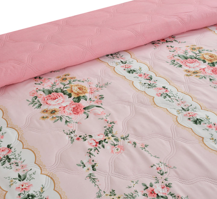 Crystal Bloom Pink Comforter 180 GSM AC Room Reversible Single Bed Comforter