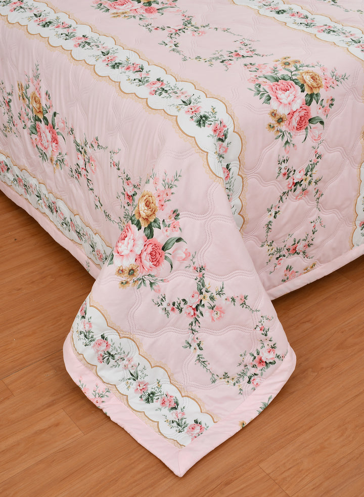 Crystal Bloom Pink Comforter 180 GSM AC Room Reversible Single Bed Comforter