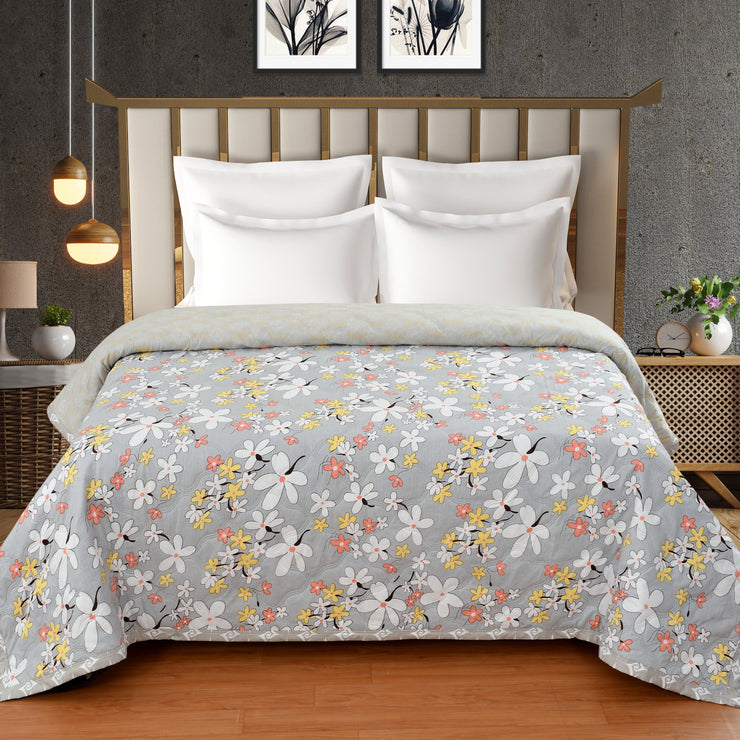 Grey Flower 180 GSM AC Room Reversible Double Bed Comforter