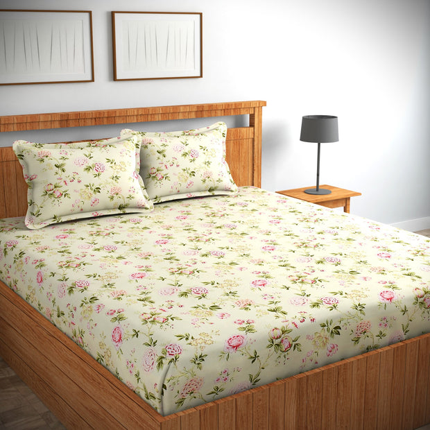 Same Pink Rose Cotton Blend Elastic Fitted King Bedsheet