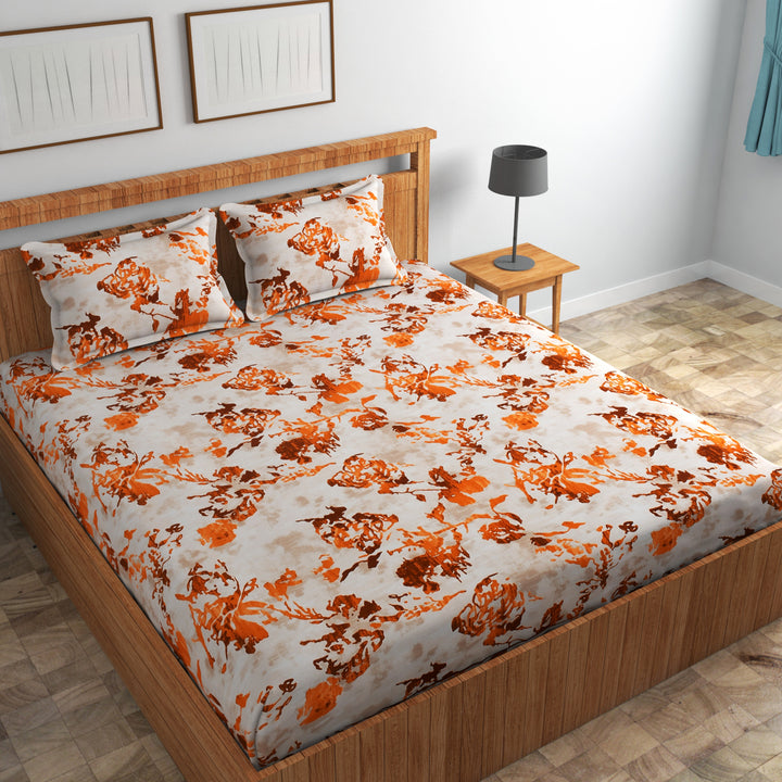 Autumn Bloom Cotton Blend Elastic Fitted King Bedsheet